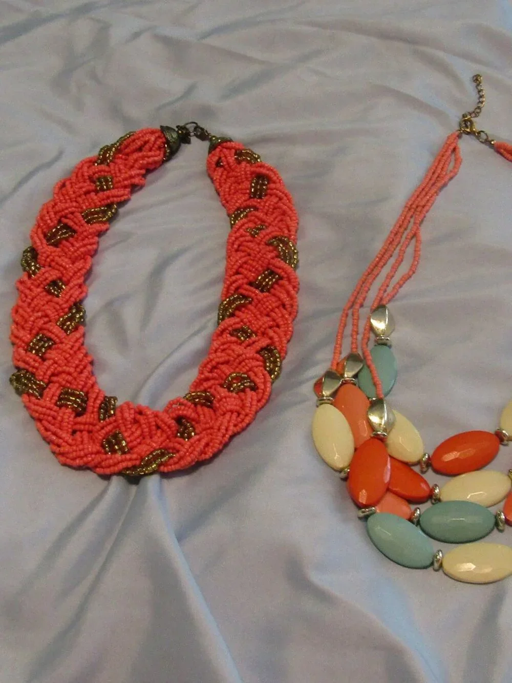 Lot Turquoise & Coral 8 Piece Costume Jewelry 2 Necklaces 3 Earrings 3 Bracelets